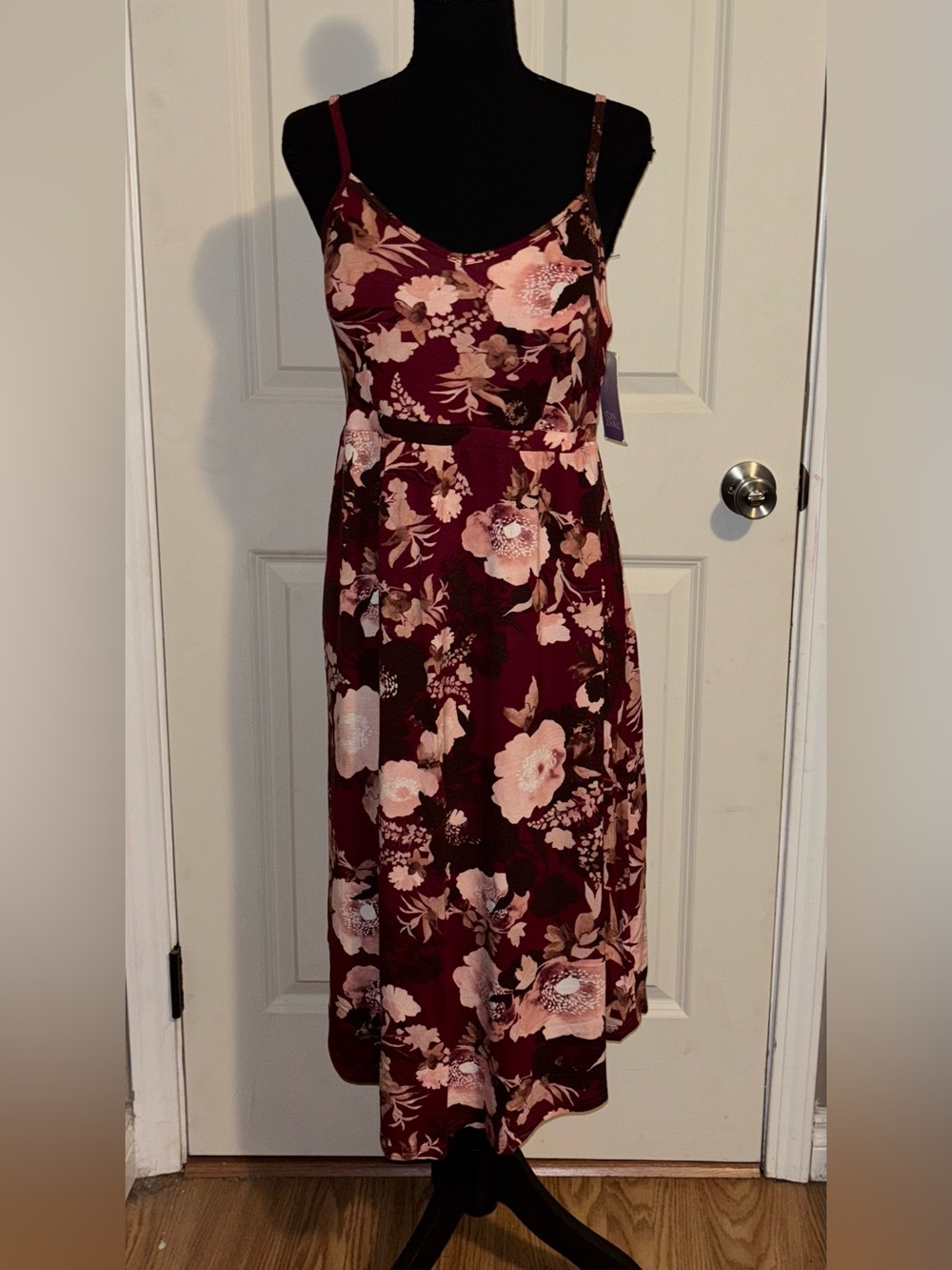 stars above Burgundy Floral Maxi Dress with Pink Accents